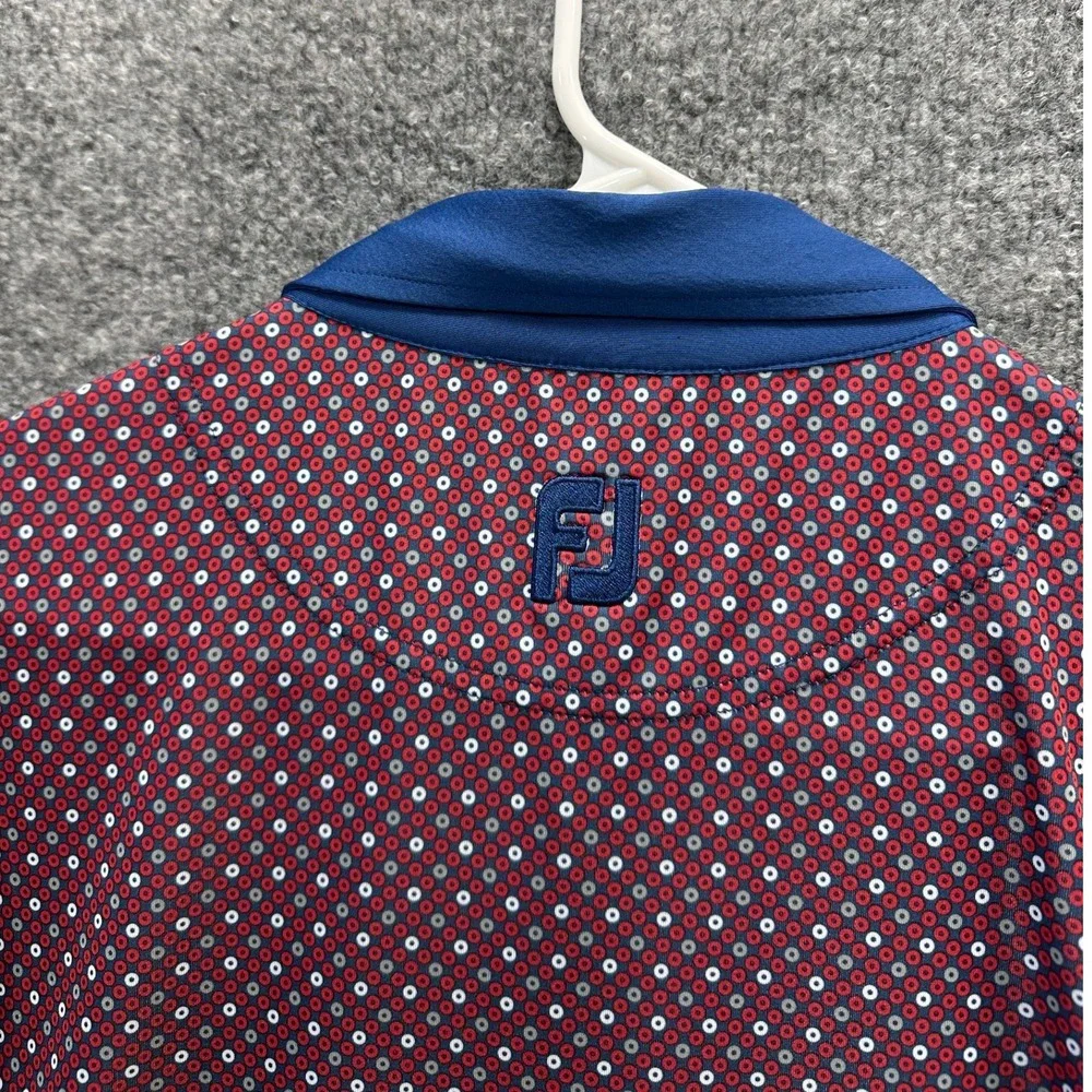 FootJoy Mens Golf Polo Shirt Medium Maroon Blue Geometric Print Short Sleeve FJ